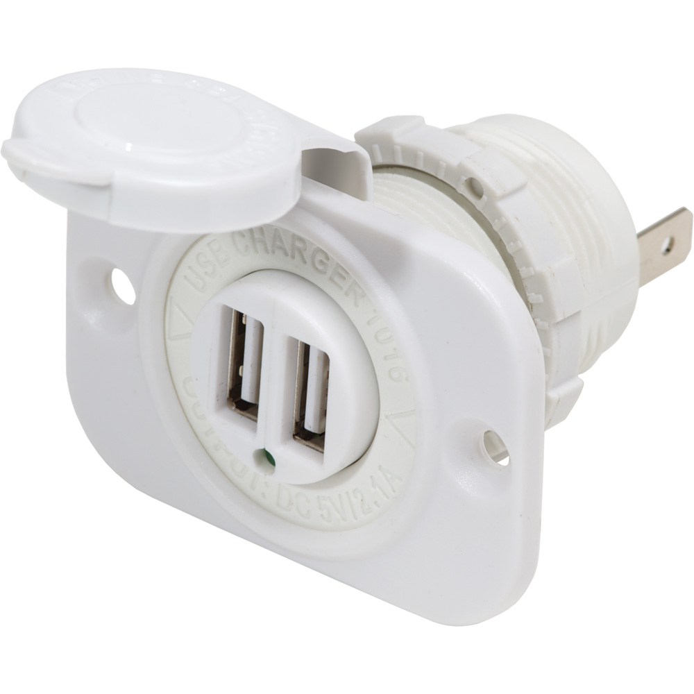 Blue Sea 12V DC Dual USB Charger Socket - White, made by Blue Sea Systems - 1016200 Blue Sea 12V DC Dual USB Charger Socket - White, made by Blue Sea Systems - 1016200