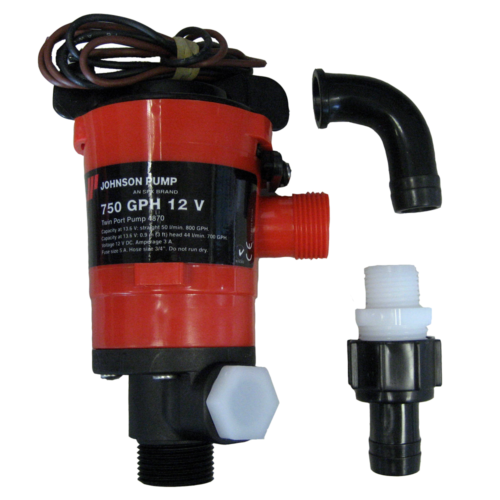 Johnson Pump Twin Port 750 GPH Livewell Aerating Pump - 12V, made by Johnson Pump - 48703 Johnson Pump Twin Port 750 GPH Livewell Aerating Pump - 12V, made by Johnson Pump - 48703