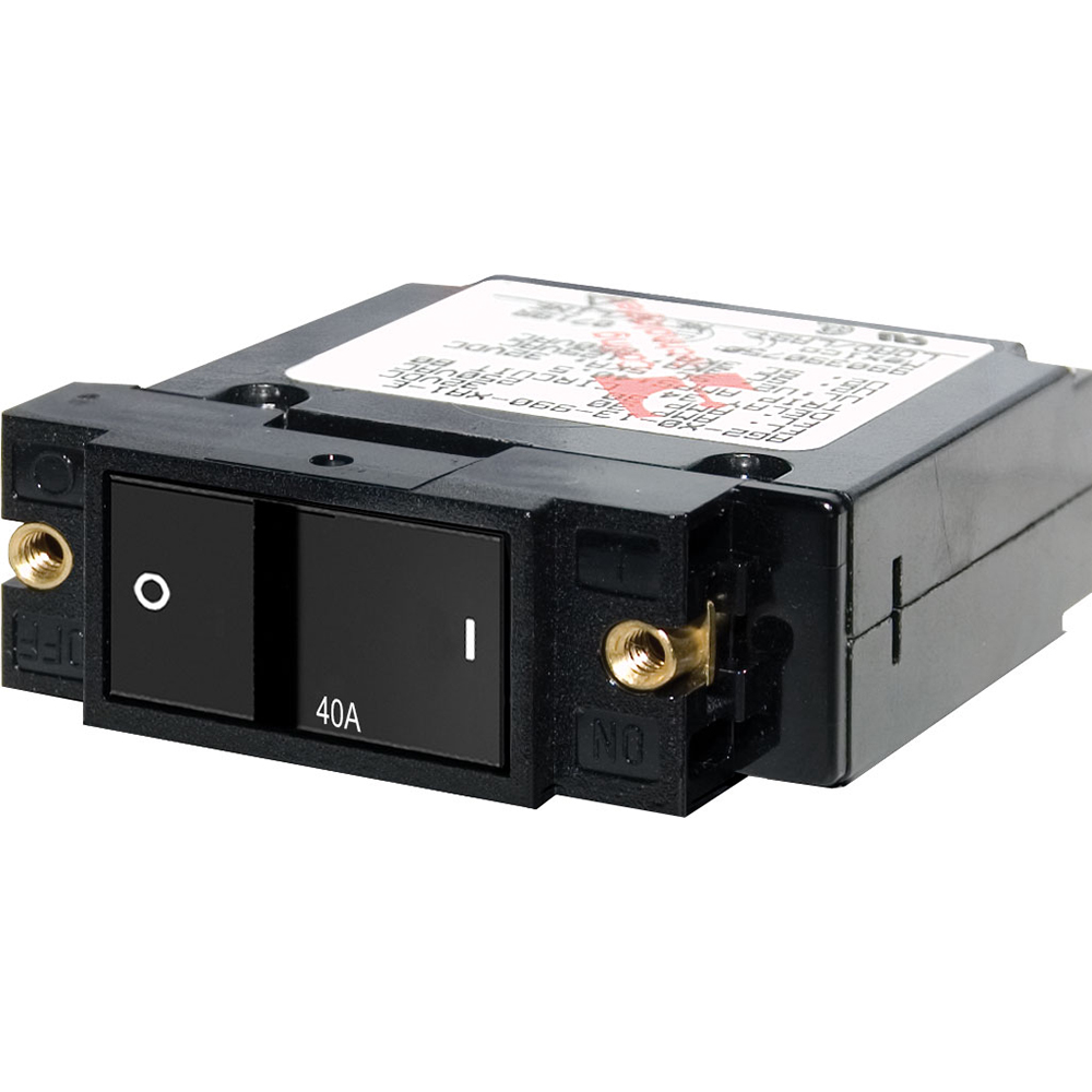 Blue Sea 7407 Single Pole Small Case 2" Flat Rocker Circuit Breaker - 40 Amp, made by Blue Sea Systems - 7407