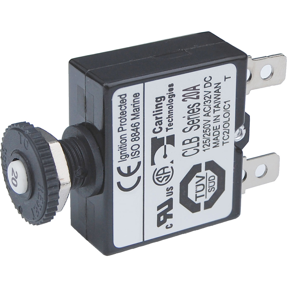 Blue Sea 7057 20A Push Button Thermal with Quick Connect Terminals, made by Blue Sea Systems - 7057 Blue Sea 7057 20A Push Button Thermal with Quick Connect Terminals, made by Blue Sea Systems - 7057