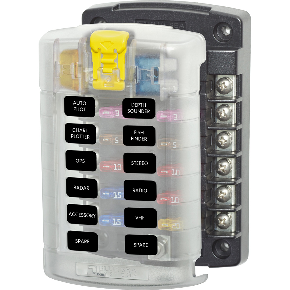 Blue Sea 5029 ST Blade Fuse Block w/Cover - 12 Circuit w/o Negative Bus, made by Blue Sea Systems - 5029 Blue Sea 5029 ST Blade Fuse Block w/Cover - 12 Circuit w/o Negative Bus, made by Blue Sea Systems - 5029