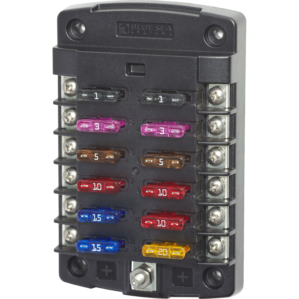 Blue Sea 5034 ST Blade Fuse Block w/out Cover - 12 Circuit w/out Negative Bus, made by Blue Sea Systems - 5034 Blue Sea 5034 ST Blade Fuse Block w/out Cover - 12 Circuit w/out Negative Bus, made by Blue Sea Systems - 5034
