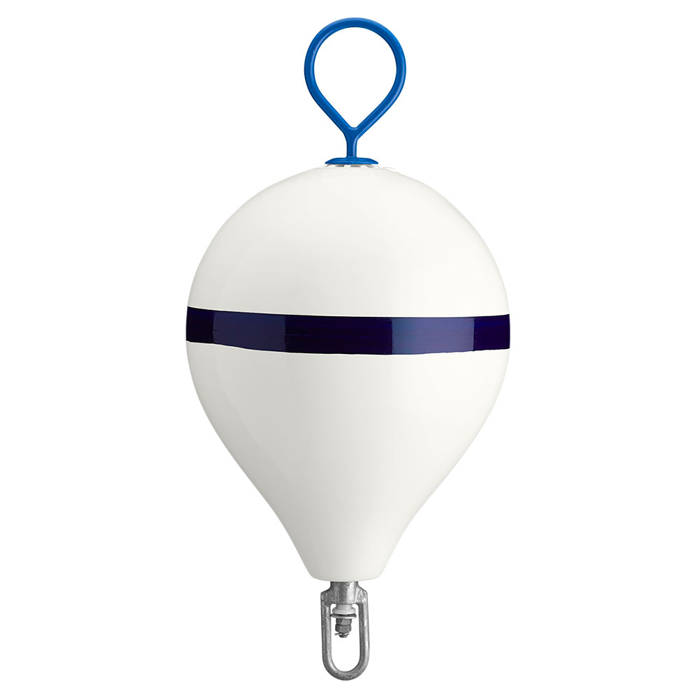 Polyform 17" CM Mooring Buoy w/Steel Iron - White Blue Stripe, made by Polyform U.S. - CM-3 WH-STR Polyform 17" CM Mooring Buoy w/Steel Iron - White Blue Stripe, made by Polyform U.S. - CM-3 WH-STR