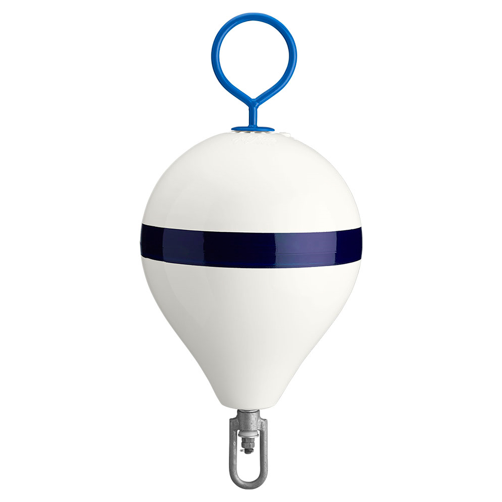 Polyform 13.5" CM Mooring Buoy w/Steel Iron - White Blue Stripe, made by Polyform U.S. - CM-2 WH-STR Polyform 13.5" CM Mooring Buoy w/Steel Iron - White Blue Stripe, made by Polyform U.S. - CM-2 WH-STR