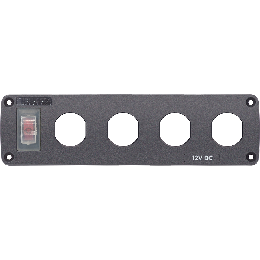 Blue Sea Water Resistant USB Accessory Panel - 15A Circuit Breaker, 4x Blank Apertures, made by Blue Sea Systems - 4369 Blue Sea Water Resistant USB Accessory Panel - 15A Circuit Breaker, 4x Blank Apertures, made by Blue Sea Systems - 4369