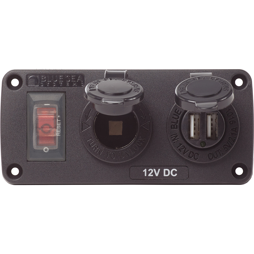 Blue Sea 4363 Water Resistant USB Accessory Panels - 15A Circuit Breaker, 12V Socket, 2.1A Dual USB Charger, made by Blue Sea Systems - 4363 Blue Sea 4363 Water Resistant USB Accessory Panels - 15A Circuit Breaker, 12V Socket, 2.1A Dual USB Charger, made by Blue Sea Systems - 4363