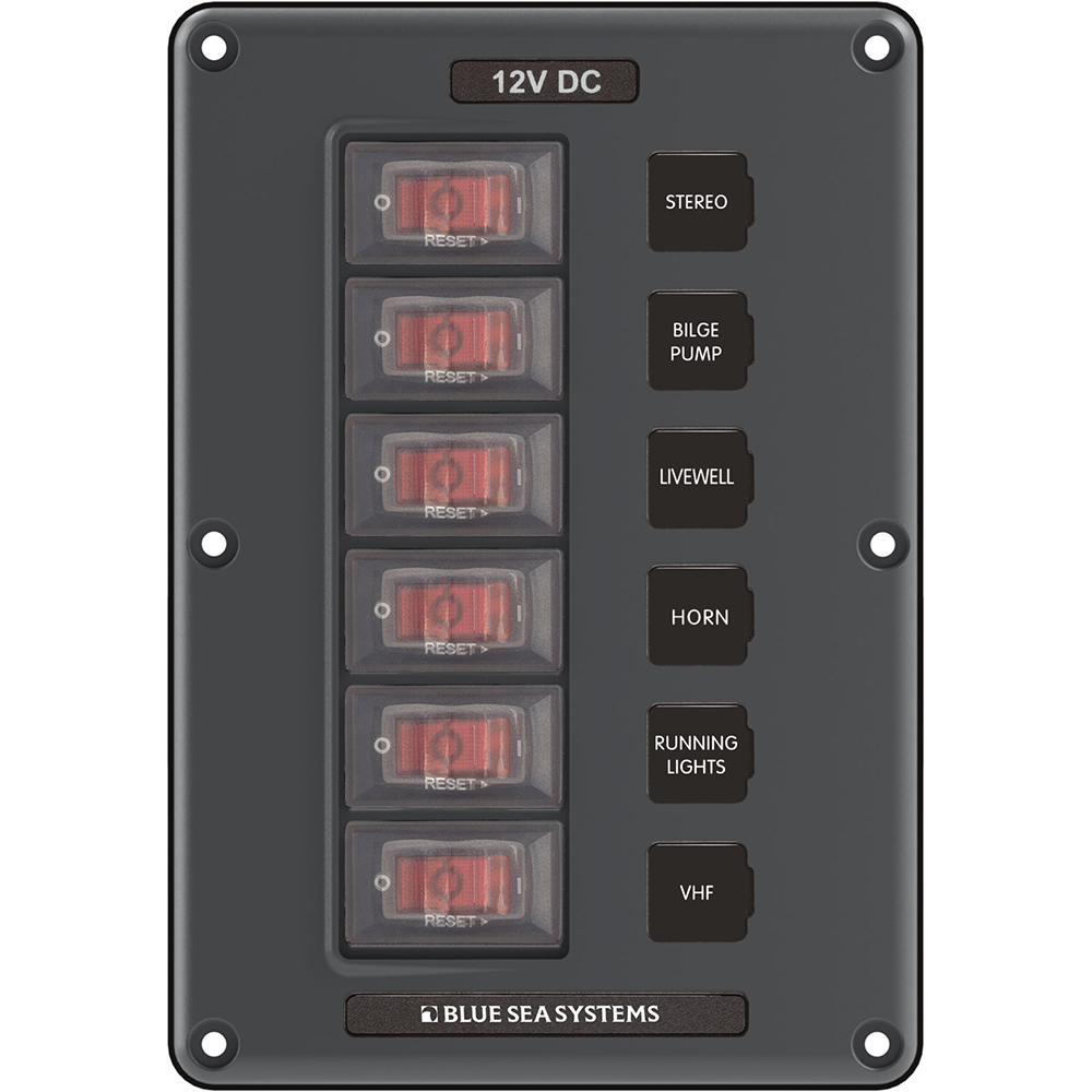 Blue Sea 4322 Circuit Breaker Switch Panel 6 Position - Gray, made by Blue Sea Systems - 4322