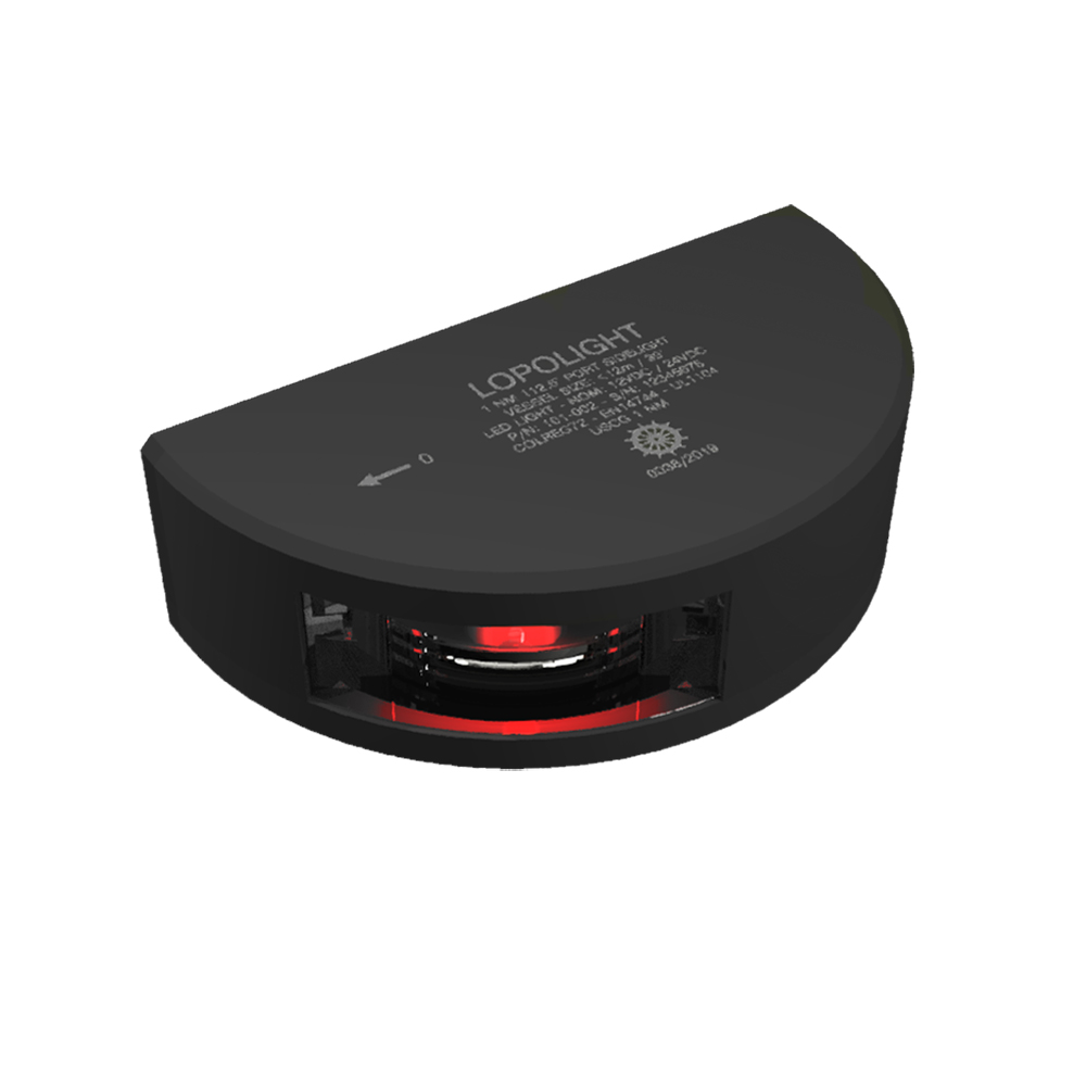 Lopolight Series 101-002 - Port Side Light - 1NM - Vertical Mount - Red - Black Housing, made by Lopolight - 101-002-B Lopolight Series 101-002 - Port Side Light - 1NM - Vertical Mount - Red - Black Housing, made by Lopolight - 101-002-B