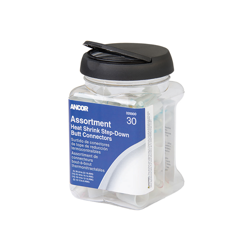 Ancor Heat Shrink Multi-Wire Step Down Butt Connectors 24-8 Assorted 30-Piece Jar, made by Ancor - 320000