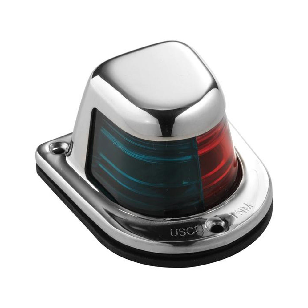 Attwood 1-Mile Deck Mount, Bi-Color Red/Green Combo Sidelight - 12V - Stainless Steel Housing, made by Attwood Marine - 66318-7