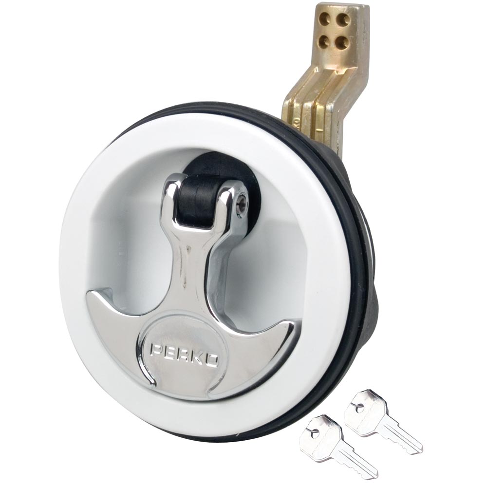 Perko Surface Mount & Latch - White Body, Chrome Handle, Offset Cam Bar, 3/4" - 2-3/8", made by Perko - 1091DP1WHT Perko Surface Mount & Latch - White Body, Chrome Handle, Offset Cam Bar, 3/4" - 2-3/8", made by Perko - 1091DP1WHT