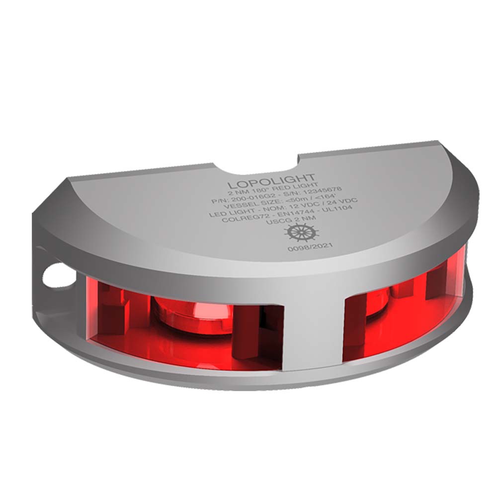 Lopolight Series 200-016 - Navigation Light - 2NM - Vertical Mount - Red - Silver Housing, made by Lopolight - 200-016G2 Lopolight Series 200-016 - Navigation Light - 2NM - Vertical Mount - Red - Silver Housing, made by Lopolight - 200-016G2