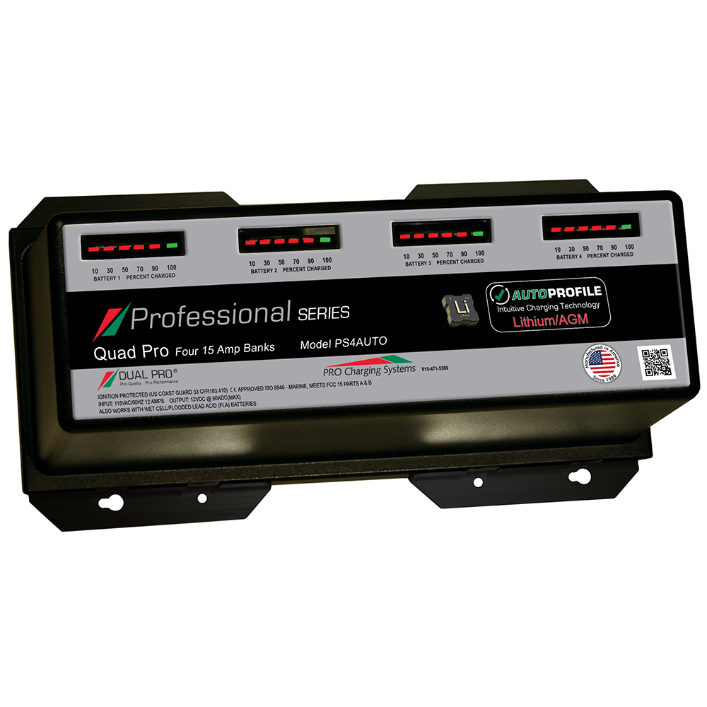 Dual Pro PS4 Auto 15A - 4-Bank Lithium/AGM Battery Charger, made by Dual Pro - PS4AUTO Dual Pro PS4 Auto 15A - 4-Bank Lithium/AGM Battery Charger, made by Dual Pro - PS4AUTO
