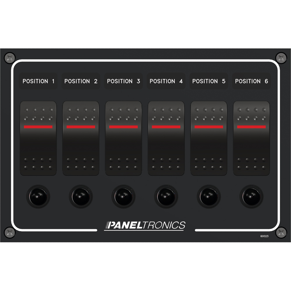 Paneltronics Waterproof Panel - DC 6-Position Illuminated Rocker Switch & Circuit Breaker, made by Paneltronics - 9960023B Paneltronics Waterproof Panel - DC 6-Position Illuminated Rocker Switch & Circuit Breaker, made by Paneltronics - 9960023B