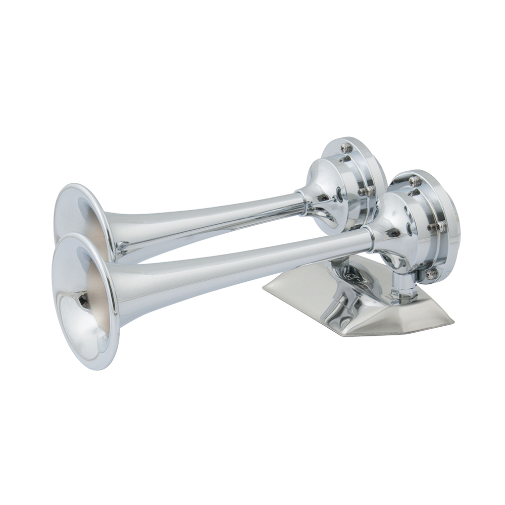 Marinco 12V Chrome Plated Dual Trumpet Mini Air Horn, made by Marinco - 10108 Marinco 12V Chrome Plated Dual Trumpet Mini Air Horn, made by Marinco - 10108