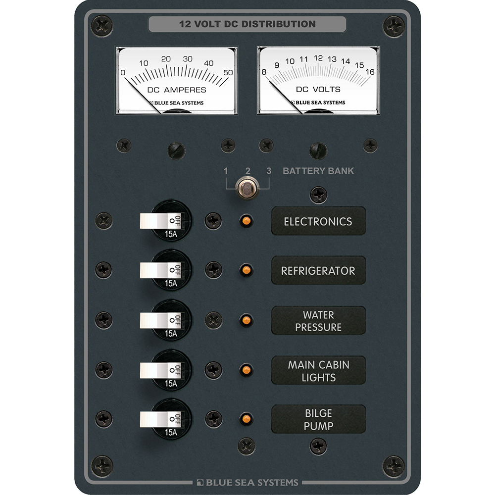 Blue Sea 8081 DC 5 Position Toggle Branch Circuit Breaker Panel - White Switches, made by Blue Sea Systems - 8081 Blue Sea 8081 DC 5 Position Toggle Branch Circuit Breaker Panel - White Switches, made by Blue Sea Systems - 8081