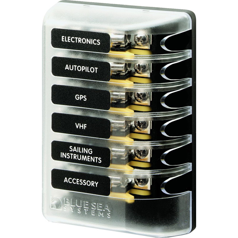 Blue Sea 5018 ST Glass Fuse Block w/out Negative Bus - 6 Circuit, made by Blue Sea Systems - 5018 Blue Sea 5018 ST Glass Fuse Block w/out Negative Bus - 6 Circuit, made by Blue Sea Systems - 5018