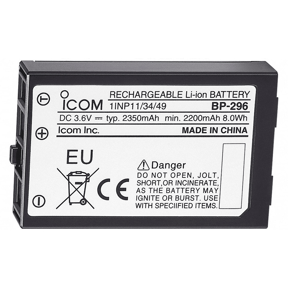 Icom BP-296 Li-Ion Battery - 3.6V - 2350mAh f/M37, made by Icom - BP296 Icom BP-296 Li-Ion Battery - 3.6V - 2350mAh f/M37, made by Icom - BP296