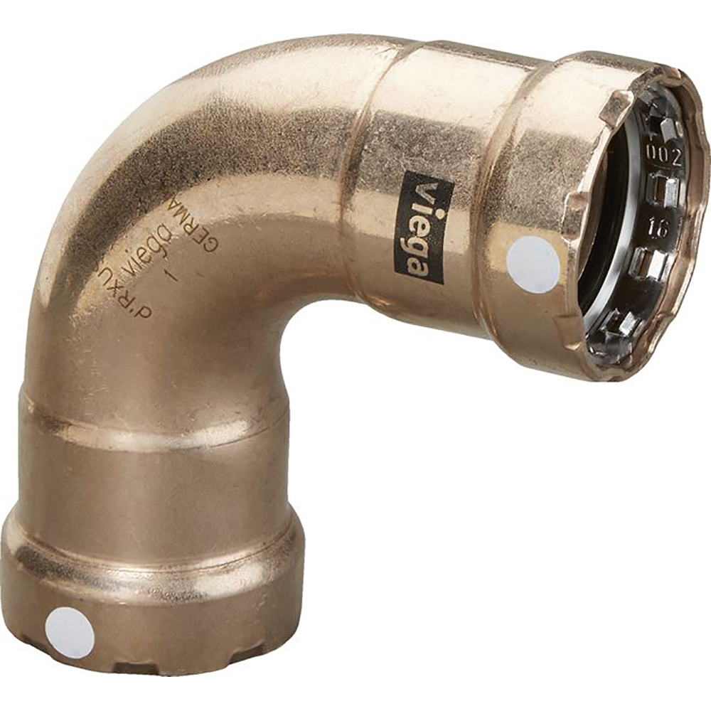 Viega MegaPress 1" 90° Copper Nickel Elbow - Double Press Connection - Smart Connect Technology, made by Viega - 88010 Viega MegaPress 1" 90° Copper Nickel Elbow - Double Press Connection - Smart Connect Technology, made by Viega - 88010