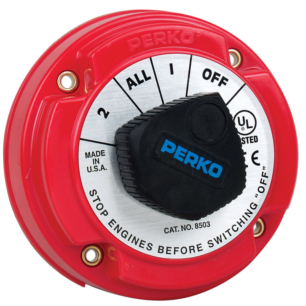 Perko 8503DP Medium Duty Battery Selector Switch w/Alternator Field Disconnect w/o Key Lock, made by Perko - 8503DP Perko 8503DP Medium Duty Battery Selector Switch w/Alternator Field Disconnect w/o Key Lock, made by Perko - 8503DP