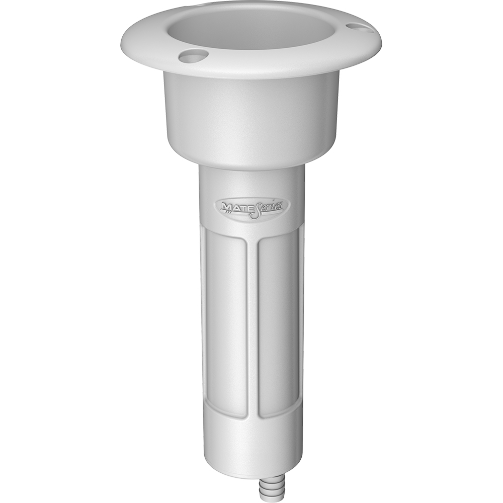 Mate Series Plastic 0° Rod & Cup Holder - Drain - Round Top - White, made by Mate Series - P1000DW Mate Series Plastic 0° Rod & Cup Holder - Drain - Round Top - White, made by Mate Series - P1000DW