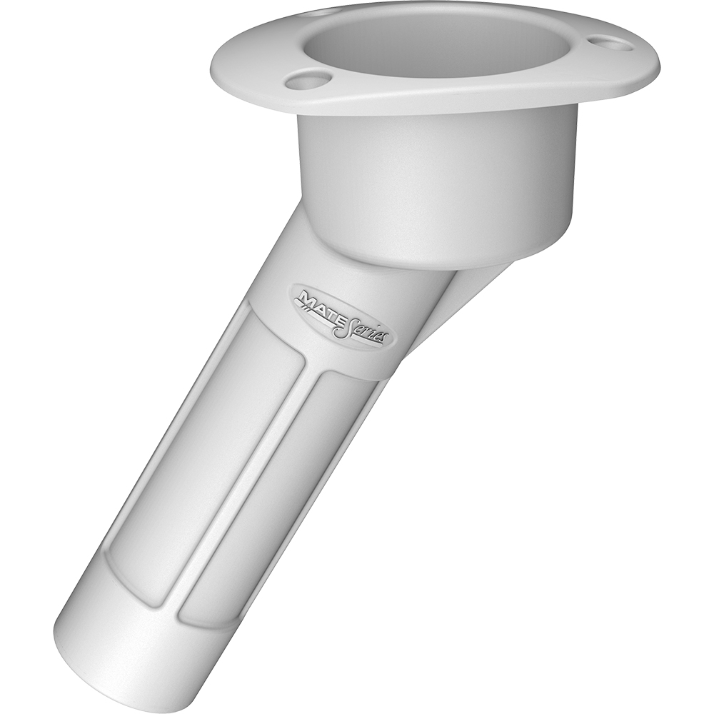 Mate Series Plastic 30° Rod & Cup Holder - Open - Oval Top - White, made by Mate Series - P2030W Mate Series Plastic 30° Rod & Cup Holder - Open - Oval Top - White, made by Mate Series - P2030W