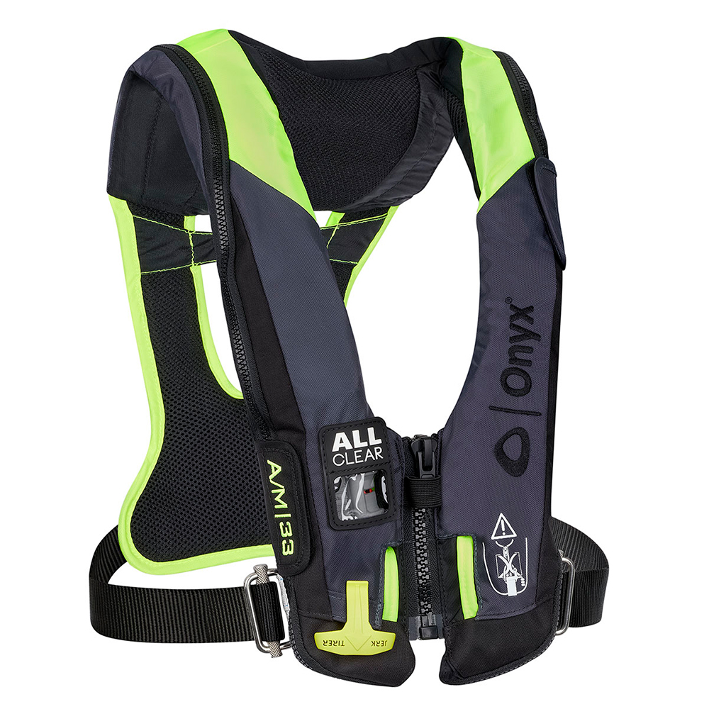 Onyx Impulse A/M 33 All Clear w/Harness Auto/Manual Inflatable Life Jacket - Grey, made by Onyx Outdoor - 134300-701-004-21
