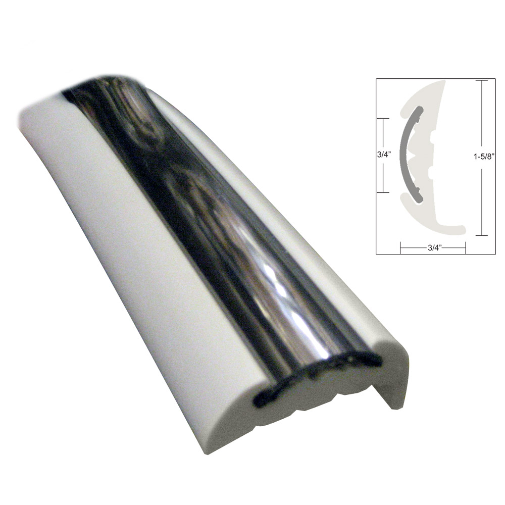 TACO Semi-Rigid Rub Rail Kit - White w/Flex Chrome Insert - 70', made by TACO Marine - V11-9811WCM70-2 TACO Semi-Rigid Rub Rail Kit - White w/Flex Chrome Insert - 70', made by TACO Marine - V11-9811WCM70-2