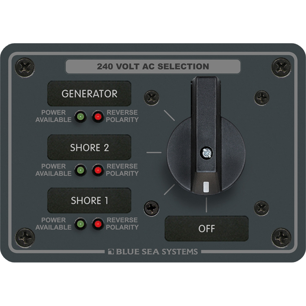 Blue Sea 8361 AC Rotary Switch Panel 65 Ampere 3 Positions + OFF, 3 Pole, made by Blue Sea Systems - 8361