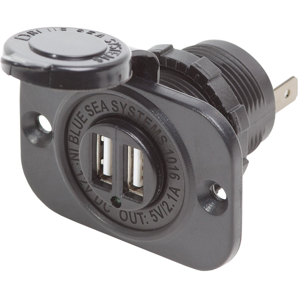 Blue Sea Dual USB Charger Socket - 2 USB Ports w/Watertight Cap, made by Blue Sea Systems - 1016 Blue Sea Dual USB Charger Socket - 2 USB Ports w/Watertight Cap, made by Blue Sea Systems - 1016
