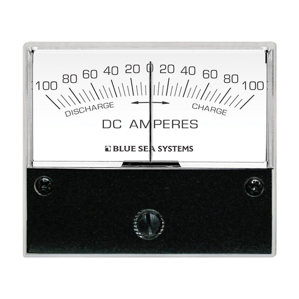 Blue Sea 8253 DC Zero Center Analog Ammeter - 2-3/4" Face, 100-0-100 Amperes DC, made by Blue Sea Systems - 8253