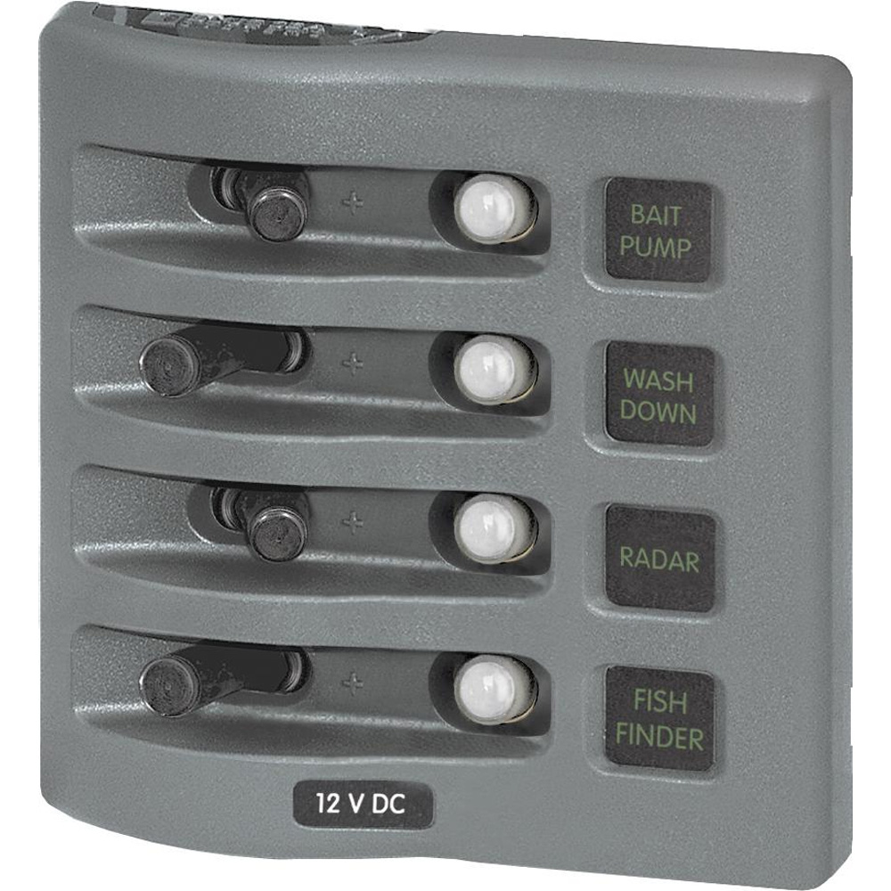 Blue Sea 4374 WeatherDeck Water Resistant Circuit Breaker Panel - 4 Position - Grey, made by Blue Sea Systems - 4374 Blue Sea 4374 WeatherDeck Water Resistant Circuit Breaker Panel - 4 Position - Grey, made by Blue Sea Systems - 4374