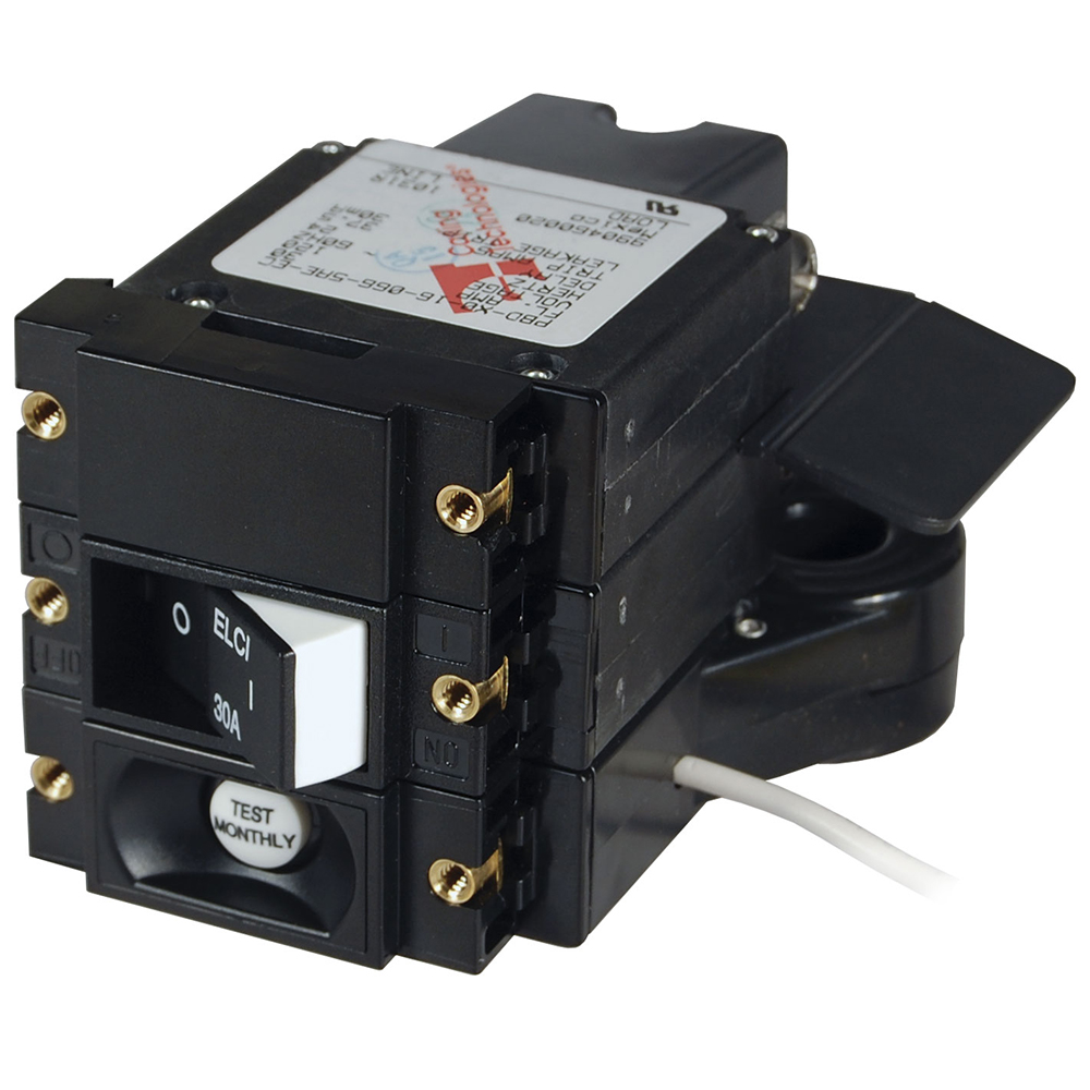 Blue Sea A-Series ELCI Main Circuit Breaker - Double Pole 120V AC 30A - Flat Rocker, made by Blue Sea Systems - 3102100 Blue Sea A-Series ELCI Main Circuit Breaker - Double Pole 120V AC 30A - Flat Rocker, made by Blue Sea Systems - 3102100