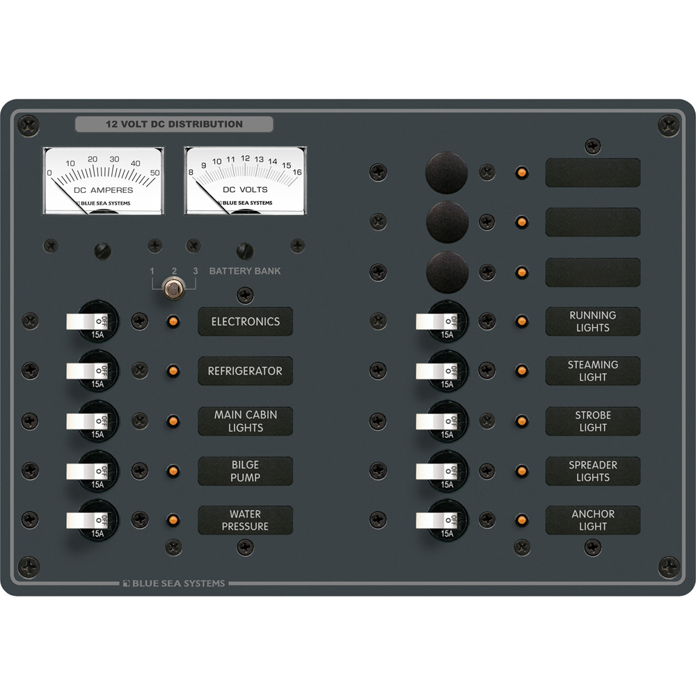 Blue Sea 8068 DC 13 Position Toggle Branch Circuit Breaker Panel - White Switches, made by Blue Sea Systems - 8068 Blue Sea 8068 DC 13 Position Toggle Branch Circuit Breaker Panel - White Switches, made by Blue Sea Systems - 8068
