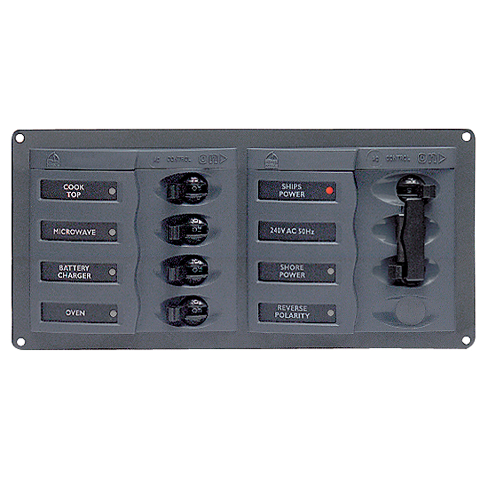 BEP AC Circuit Breaker Panel w/o Meters, 4 Way Panel 2 Mains - 110V, made by BEP Marine - 900-AC1-110V BEP AC Circuit Breaker Panel w/o Meters, 4 Way Panel 2 Mains - 110V, made by BEP Marine - 900-AC1-110V