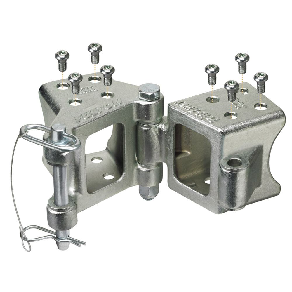 Fulton Fold-Away Bolt-On Hinge Kit 3" x 3" Trailer Beam, Rating 5,000 lbs., 48" Pivot, Z-Max 600 Zinc Finish, made by Fulton - HDPB330101 Fulton Fold-Away Bolt-On Hinge Kit 3" x 3" Trailer Beam, Rating 5,000 lbs., 48" Pivot, Z-Max 600 Zinc Finish, made by Fulton - HDPB330101