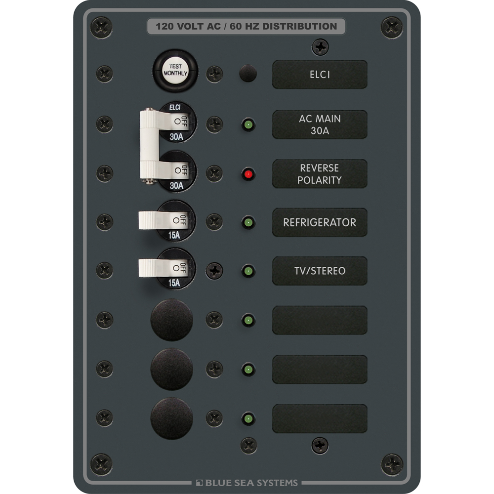 Blue Sea 8101 ELCI GFCI Panel AC 5 Position, made by Blue Sea Systems - 8101 Blue Sea 8101 ELCI GFCI Panel AC 5 Position, made by Blue Sea Systems - 8101