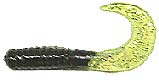 Action Bait 3" Curly Grubs 25pk Black Chartreuse Double Glitter, made by Action Baits - Action Bait 3" Curly Grubs 25pk Black Chartreuse Double Glitter, made by Action Baits -