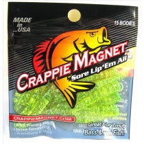 Leland Crappie Magnet 1.5" 15ct Chartreuse/Silver Flake, made by Crappie Magnet Baits -
