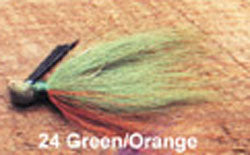 Arkie 1/4 Bucktail 6/cd Green/Orange, made by Arkie Baits - Arkie 1/4 Bucktail 6/cd Green/Orange, made by Arkie Baits -