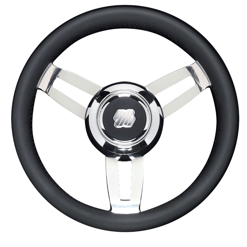 Uflex Morosini 13.8" Steering Wheel - Black Polyurethane w/Stainless Steel Spokes & Chrome Hub, made by Uflex USA - MOROSINI U/CH/B Uflex Morosini 13.8" Steering Wheel - Black Polyurethane w/Stainless Steel Spokes & Chrome Hub, made by Uflex USA - MOROSINI U/CH/B