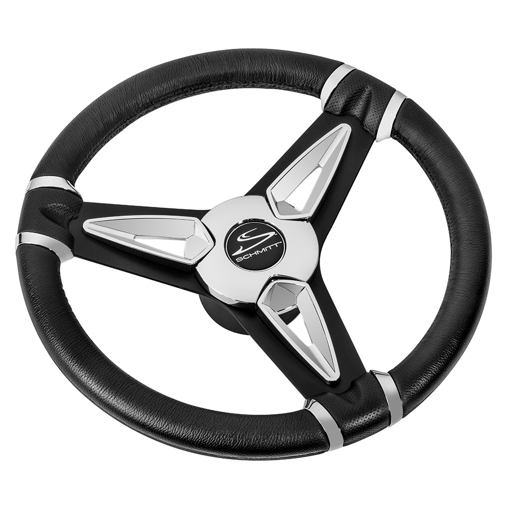 Schmitt Marine PU50 14" Wheel - Chrome Cap & Spoke Inserts - Black Spokes - 3/4" Tapered Shaft, made by Schmitt Marine - PU501404