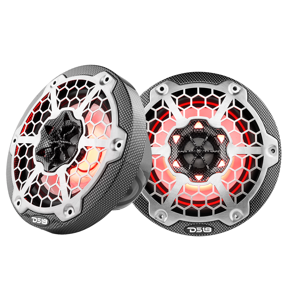 DS18 HYDRO 6.5" 2-Way Marine Speakers w/RGB LED Lights 375W - Black Carbon Fiber, made by DS18 - CF-65 DS18 HYDRO 6.5" 2-Way Marine Speakers w/RGB LED Lights 375W - Black Carbon Fiber, made by DS18 - CF-65