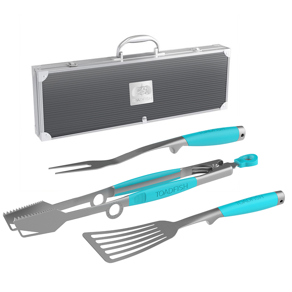 Toadfish Ultimate Grill Set + Case - Tongs, Spatula & Fork, made by Toadfish - 1092 Toadfish Ultimate Grill Set + Case - Tongs, Spatula & Fork, made by Toadfish - 1092