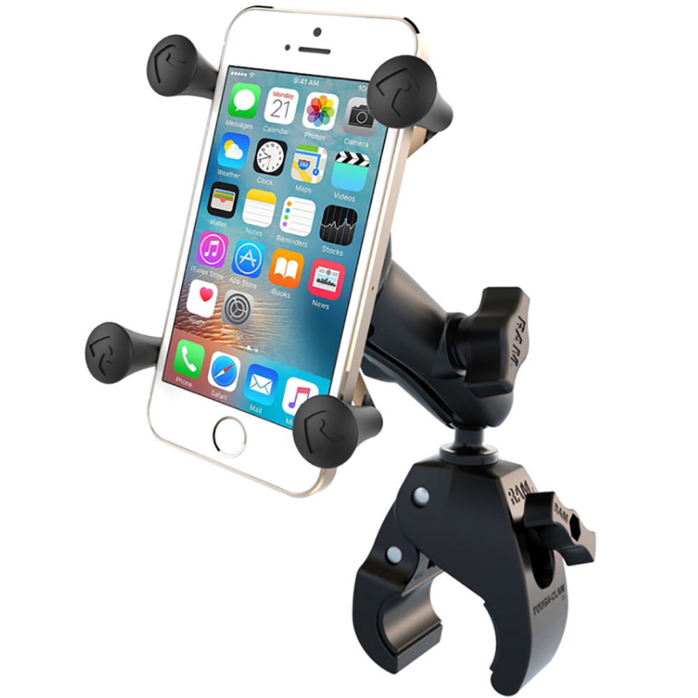 RAM Mount Small Tough-Claw™ Base w/Double Socket Arm & Universal X-Grip® Cell/iPhone Cradle, made by RAM Mounting Systems - RAM-B-400-UN7 RAM Mount Small Tough-Claw™ Base w/Double Socket Arm & Universal X-Grip® Cell/iPhone Cradle, made by RAM Mounting Systems - RAM-B-400-UN7