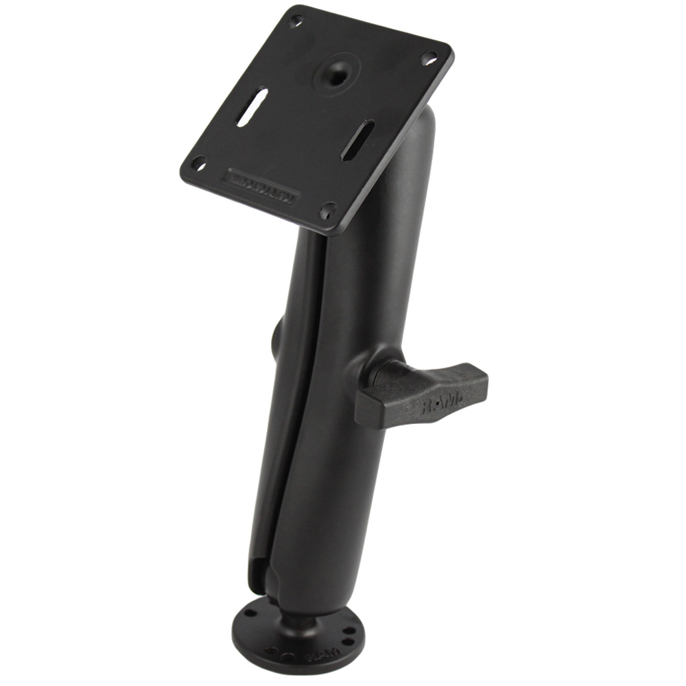 RAM Mount 1.5" Diameter Ball Mount w/Long Double Socket Arm, 2.5" Round Base &(AMPs) & 3.625" Square Base (VESA), made by RAM Mounting Systems - RAM-101U-D-2461 RAM Mount 1.5" Diameter Ball Mount w/Long Double Socket Arm, 2.5" Round Base &(AMPs) & 3.625" Square Base (VESA), made by RAM Mounting Systems - RAM-101U-D-2461