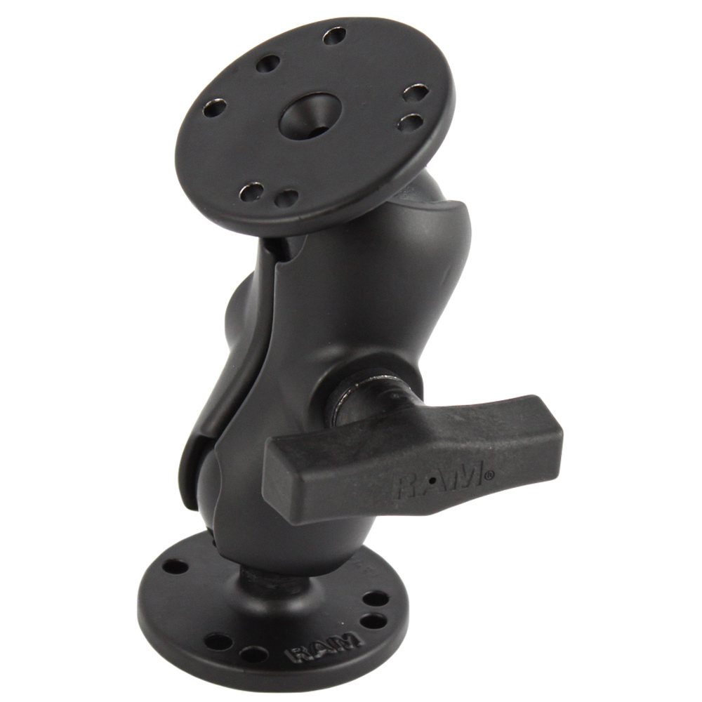 RAM Mount 1.5" Ball Mount w/Short Double Socket Arm & 2/2.5" Round Bases, made by RAM Mounting Systems - RAM-101U-B RAM Mount 1.5" Ball Mount w/Short Double Socket Arm & 2/2.5" Round Bases, made by RAM Mounting Systems - RAM-101U-B
