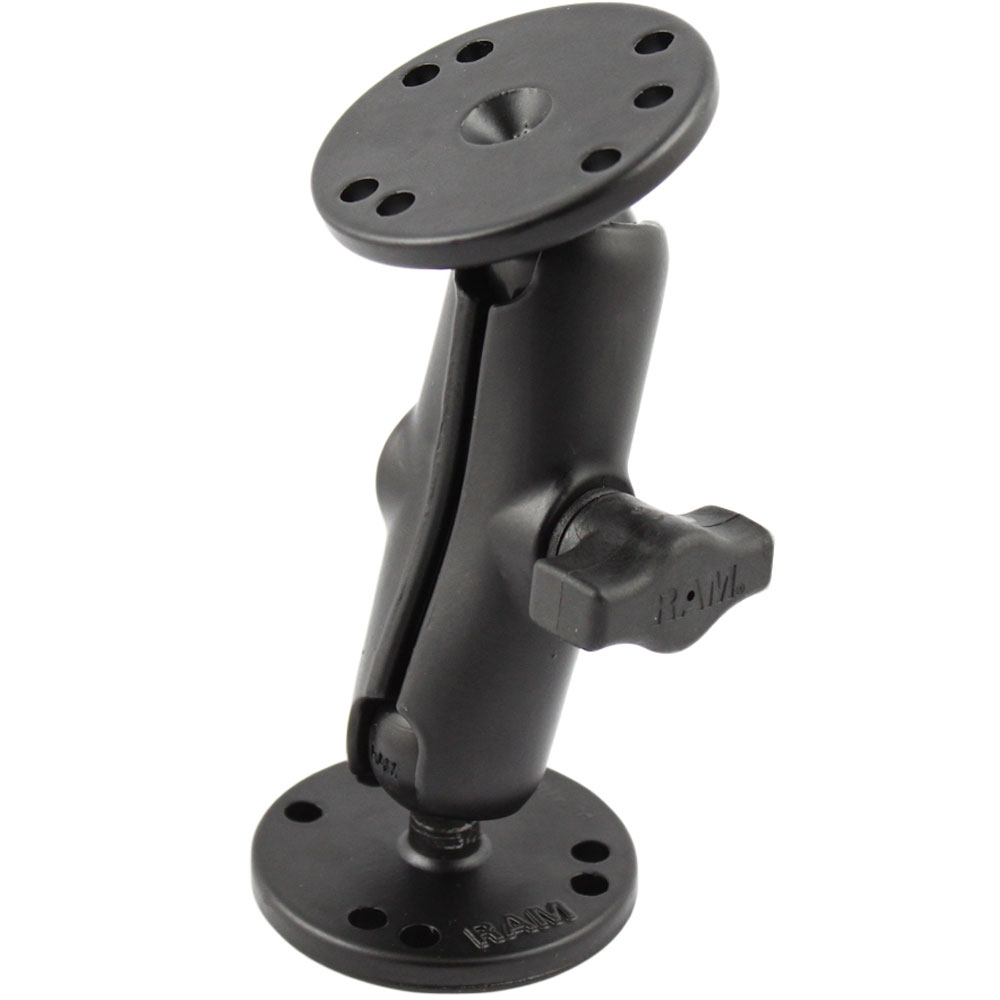 RAM Mount 1" Ball Double Socket Arm w/2 2.5" Round Bases - AMPS Hole Pattern, made by RAM Mounting Systems - RAM-B-101U RAM Mount 1" Ball Double Socket Arm w/2 2.5" Round Bases - AMPS Hole Pattern, made by RAM Mounting Systems - RAM-B-101U