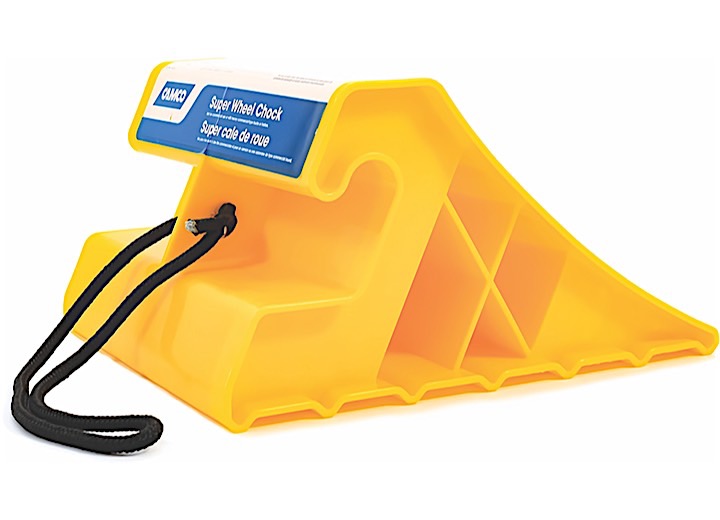 Super Wheel Chock With Rope Yellow, made by Camco - 44475 Super Wheel Chock With Rope Yellow, made by Camco - 44475
