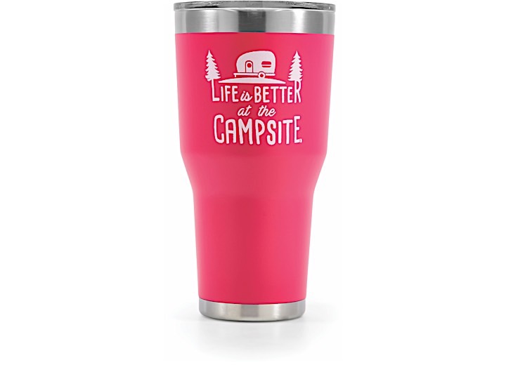 Life Is Better At The Campsite Tumbler Painted Coral Pink 30oz, made by Camco - 53062 Life Is Better At The Campsite Tumbler Painted Coral Pink 30oz, made by Camco - 53062